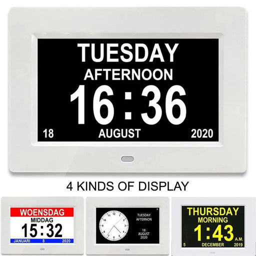 Multilingual LED Calendar Clock with 12 Alarms and Reminder Features - Perfect for Seniors and Daily Organization