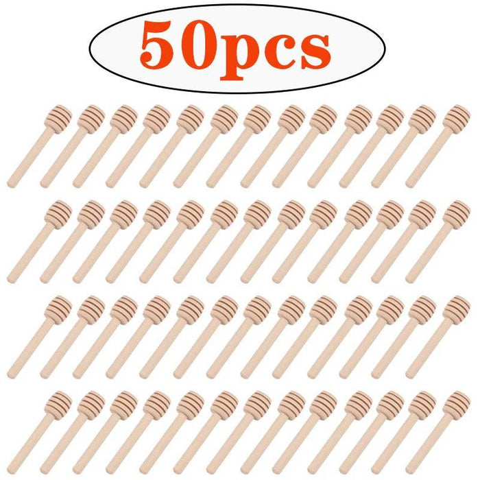 50-Piece Wooden Honey Dipper and Stirring Spoon Set for Beverages and Culinary Delights