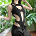 Edgy Backless Techwear Bodysuit - Y2K Grunge Hollowed Slim Fit Top for Women