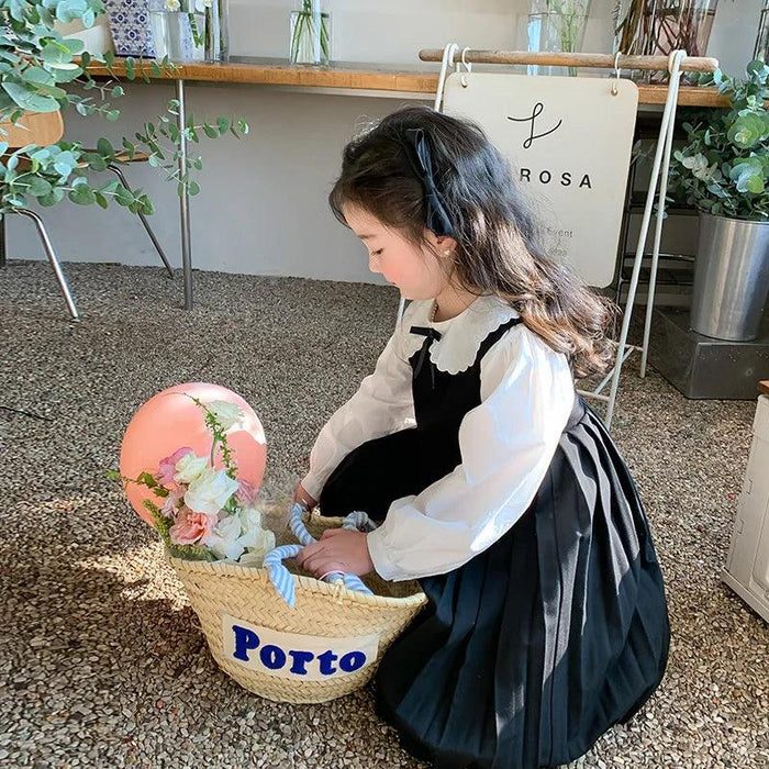 Elegant White Blouse and Chic Black Pleated Skirt for Little Girls