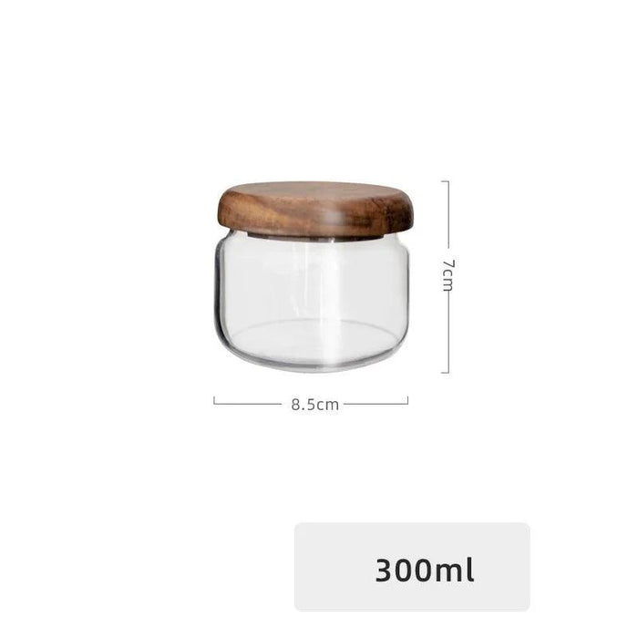 Elegant 10oz Airtight Glass Spice Jars with Acacia Wood Lid - 300ml Kitchen Storage Solution