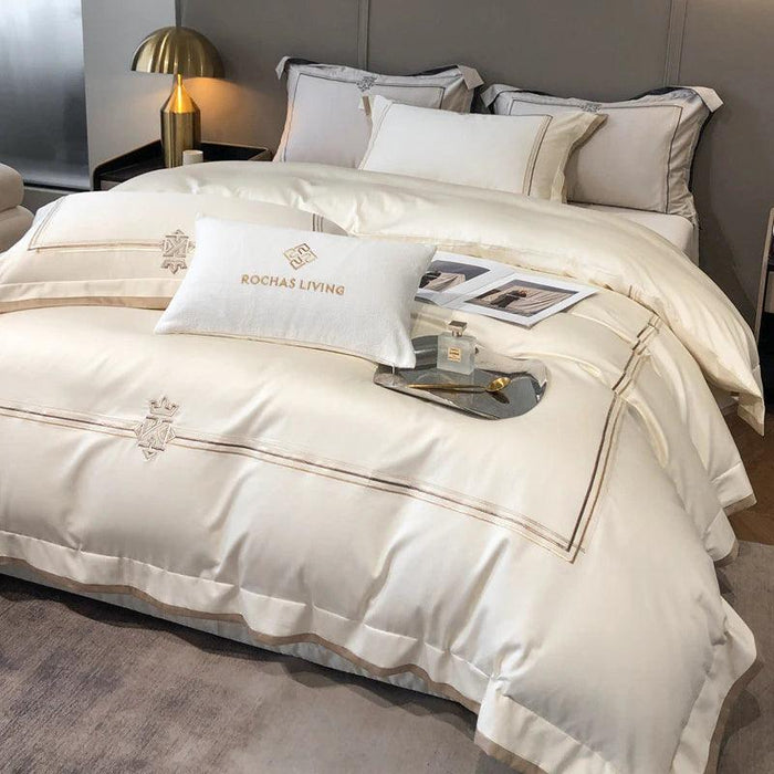 Sumptuous 1400TC Egyptian Cotton Embroidered Bedding Collection - King & Queen Duvet Cover with Sheet Set & Pillowcases