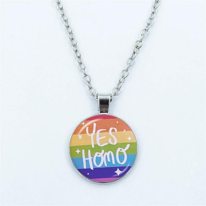 Vibrant Customizable Rainbow Glass Pendant Necklace for Love and Pride Celebration