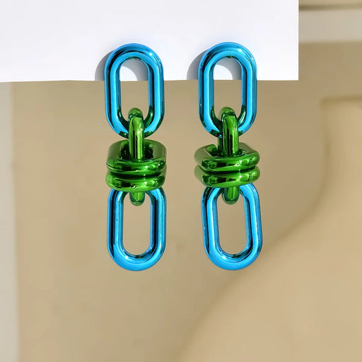 Edgy Metallic Green Geometric Acrylic Chain Earrings - Unique Punk Dangle Design