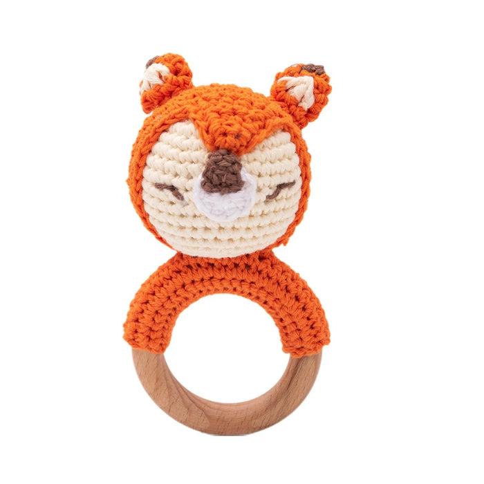 Eco-Friendly Handmade Crochet Baby Rattle with Wooden Teether