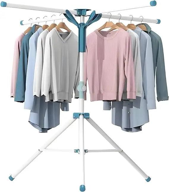 Adjustable Height Portable Tripod Clothes Drying Rack with Windproof Clips