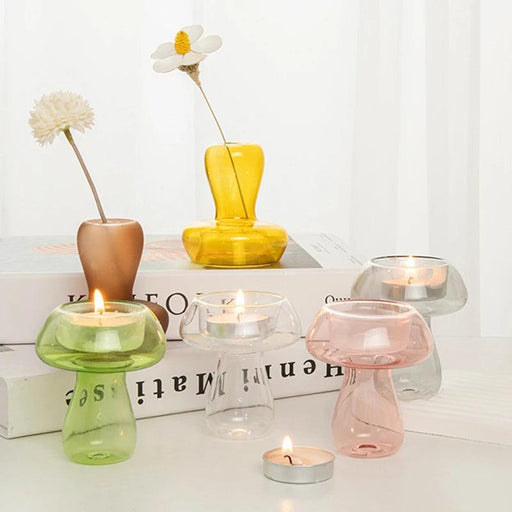 Whimsical Glass Mushroom Candle Holder - Ideal for Nordic Home Decor and Celebratory Events