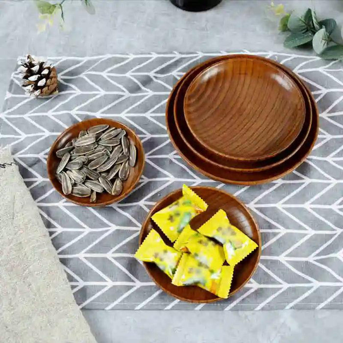 Elegant Acacia Wood Round Dinner Plates - 10.5-17.5cm Durable Solid Wood Serving Dish