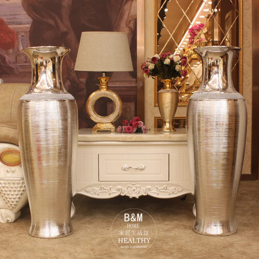 Luxurious European Ceramic Floor Vase Set - Golden & Silver Home Decor