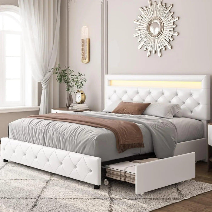 Luxurious LED Velvet Platform Bed with Versatile Storage and Elegant Tufted Finish - Transform Your Bedroom into a Stylish Retreat