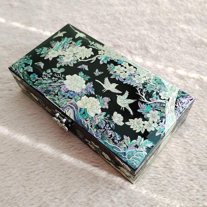 Lacquered Mother of Pearl Butterfly Jewelry Box with Abalone Shell - Handmade Keepsake for Women