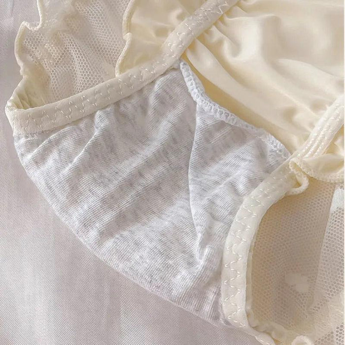 Charming Princess-Inspired Satin Lace Bow Women's Panties - Soft Ruffled Mesh Underwear for All-Day Comfort