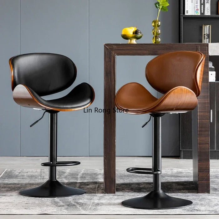 Elegant Genuine Leather Swivel Bar Stool - Chic Modern Seating Solution