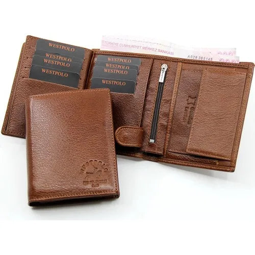 West Polo Taba Men's Genuine Leather Wallet with Coin Compartment - Free Shipping and Gift Box Included