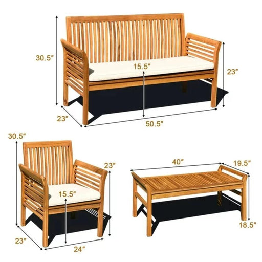 Chic 4-Piece Acacia Wood Patio Lounge Set with Cushions and Coffee Table for Outdoor Relaxation