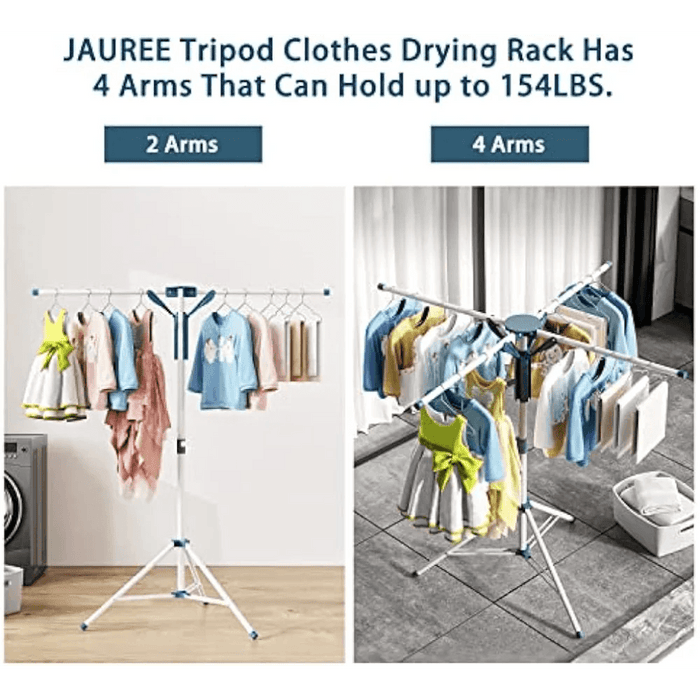 Adjustable Height Portable Tripod Clothes Drying Rack with Windproof Clips