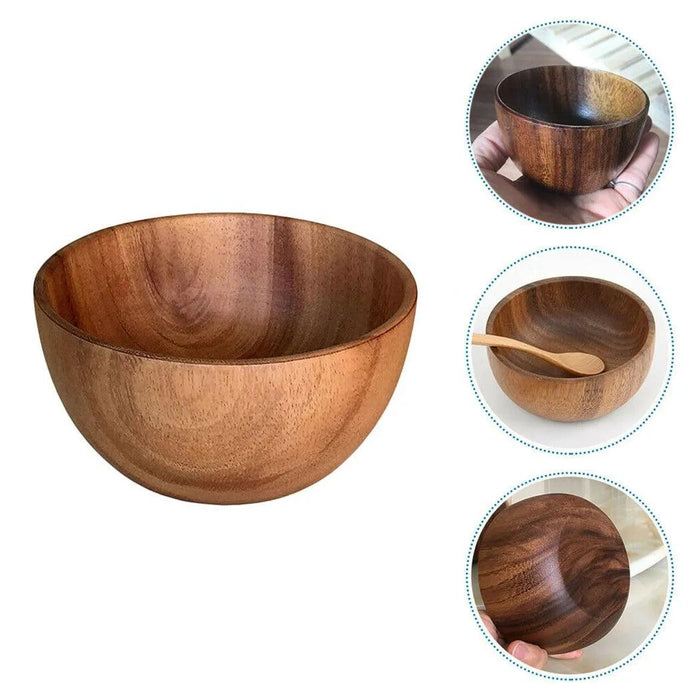 Acacia Wood Japanese Bowl - Elegant Multi-Purpose Container for Soups, Salads, and Rice for Children and Dining