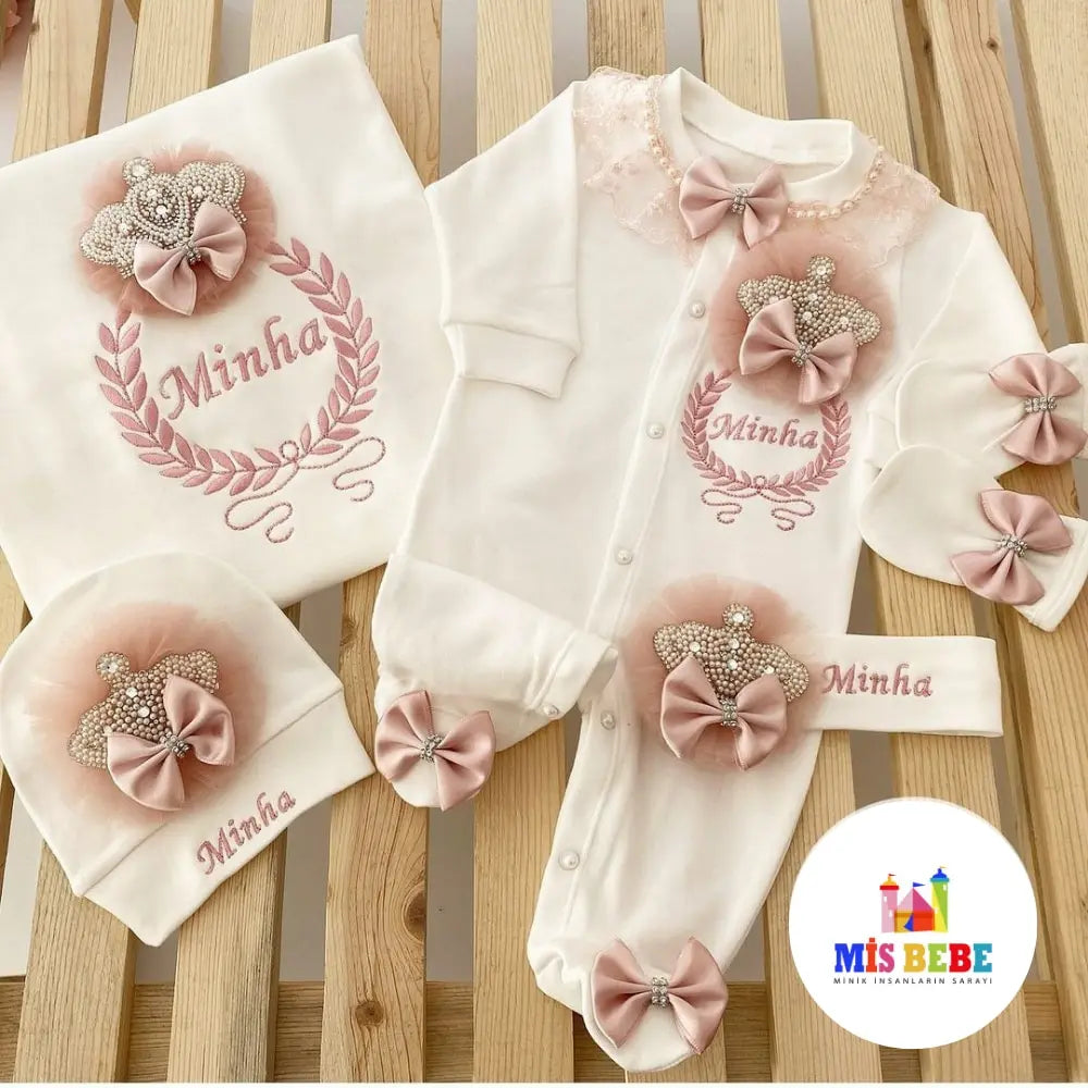 Newborn Baby Custom Cotton Outfit Set with Personalized Name Embroidery