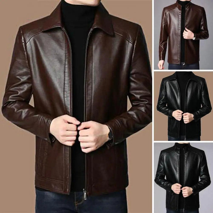 Men's Stylish Faux Leather Biker Jacket - Warm and Windproof Outerwear