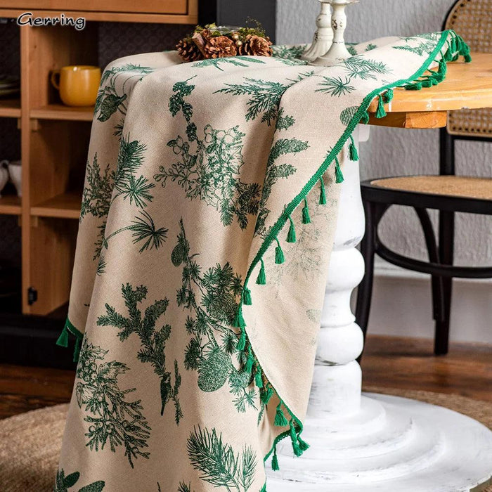 Chic Botanical Cotton Linen Round Tablecloth