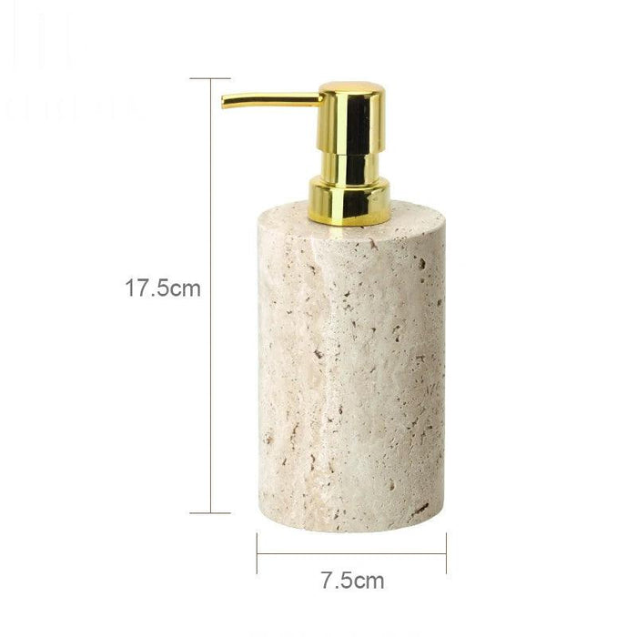 Natural Beige Travertine Luxury Bathroom Accessory Collection - Soap Dispenser, Dish, Reed Diffuser & Vanity Tray Set