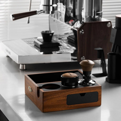 Espresso Knock Box Organizer with Tamping Station Mat - Essential Barista Storage Solution