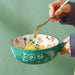 Forest Animal Design Large Ceramic Noodle Bowl with Single Handle - Creative Home and Restaurant Decor