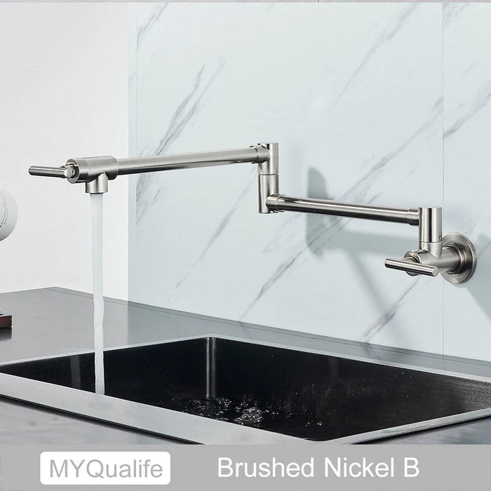 Sleek Brushed Gold Brass Wall-Mounted Pot Filler Faucet for a Chic Kitchen Upgrade