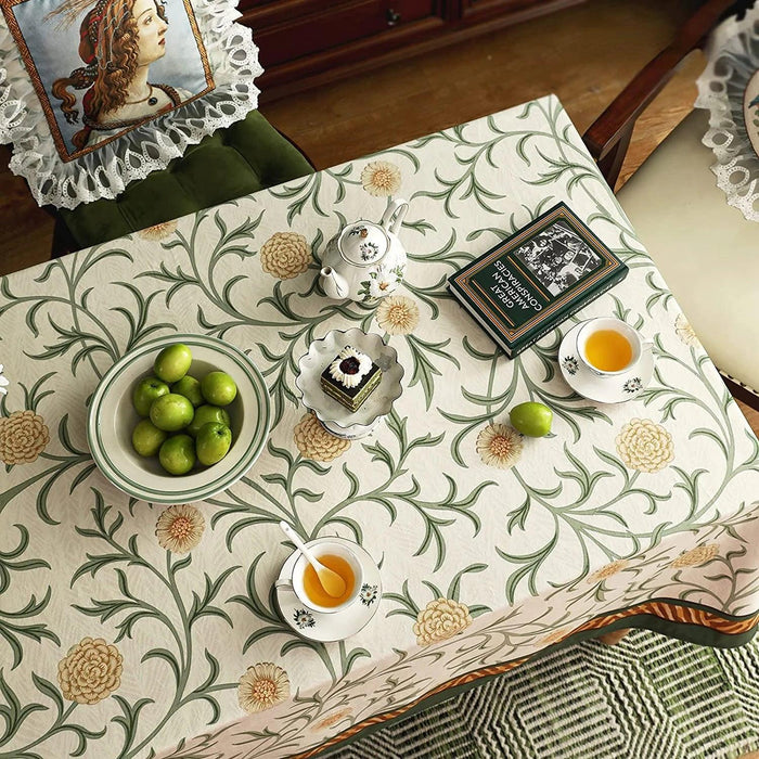 Elegant French Daisy Lightweight Waterproof Rectangular Tablecloth for Dining Events