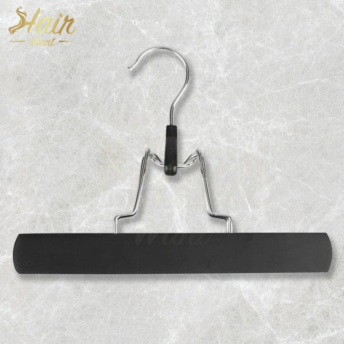 Double-Sided Wooden Hanger for Hair Extensions and Garments with Swivel Hook