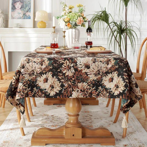 Elegant Floral Jacquard Tablecloth with Charming Tassel Details - Transform Your Dining Atmosphere