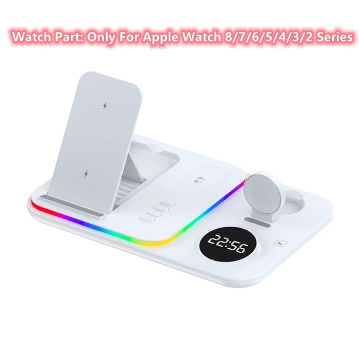 Multi-Device 5-in-1 Wireless Charging Station with RGB LED Display for Apple Watch, AirPods, iPhone, Galaxy Watch, and Samsung - Fast Charging with Time Functionality