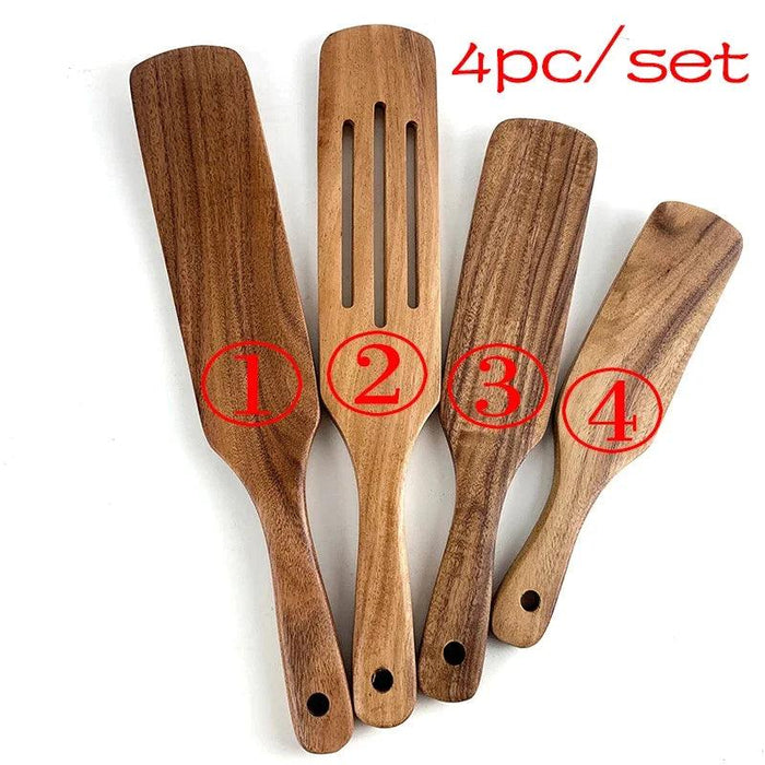 Sustainable Teak Wood 7-Piece Kitchen Utensil Set - Eco-Friendly Cooking Tools