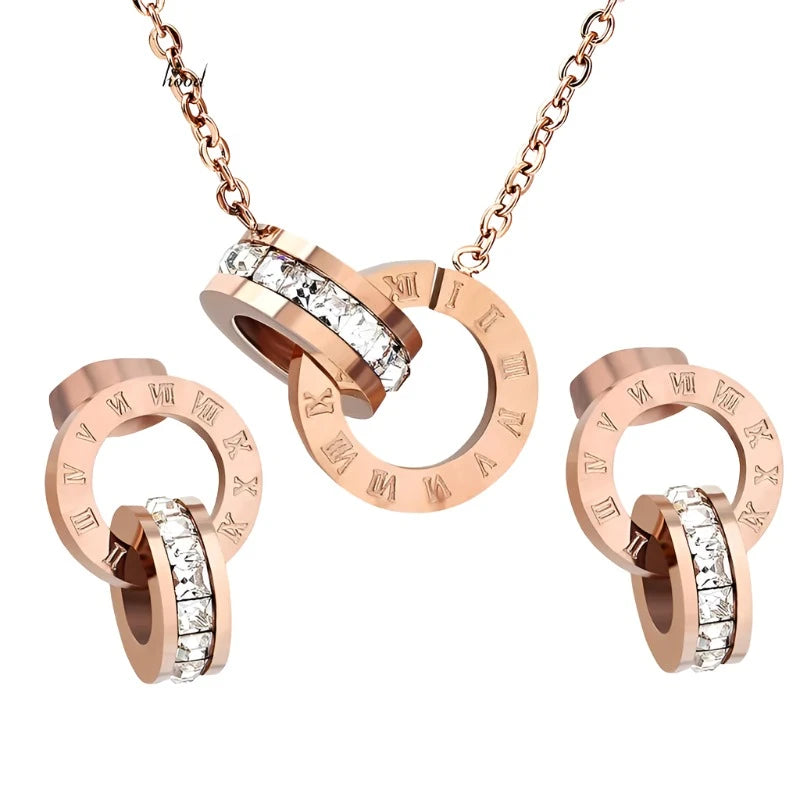 Lucky Roman Digital Stainless Steel Pendant Set for Women - Fashionable Fortune Jewelry Collection