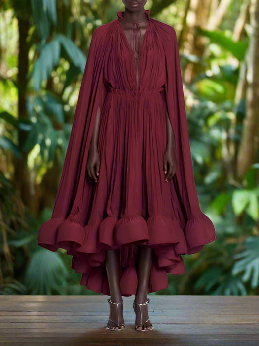Stylish High Waist Patchwork A-Line Dress for Women - Chic V-Neck, Sleeveless, and Unique Irregular Hem