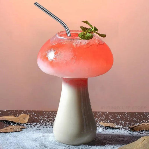 Whimsical Mushroom-Themed Cocktail Glass Set with Straw: Elevate Your Drink Experience