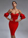 Radiant Ruby Off-Shoulder Ruffle Bodycon Dress - Chic Summer 2023 Fashion