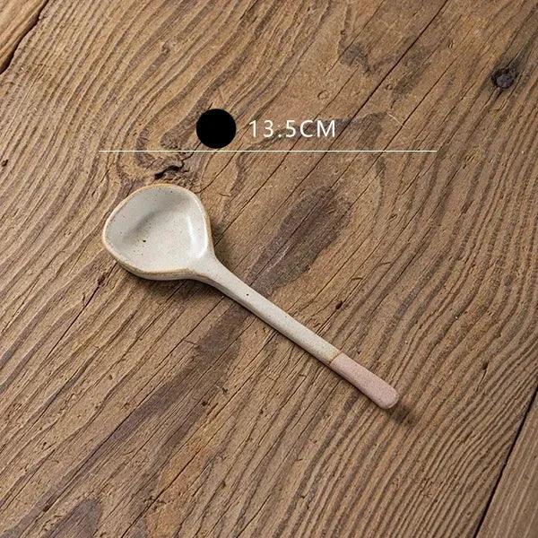 Elegant Japanese Stoneware Soup Spoon with Long Ergonomic Handle for Refined Dining