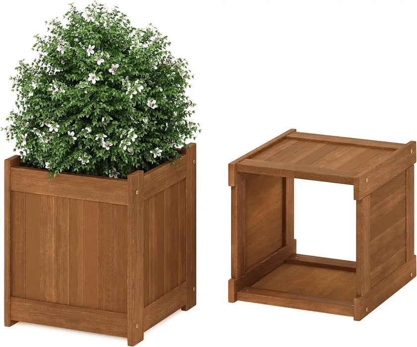 Tioman Hardwood Outdoor Planting and Seating Solution - Elegant Garden Flower Box with Bench