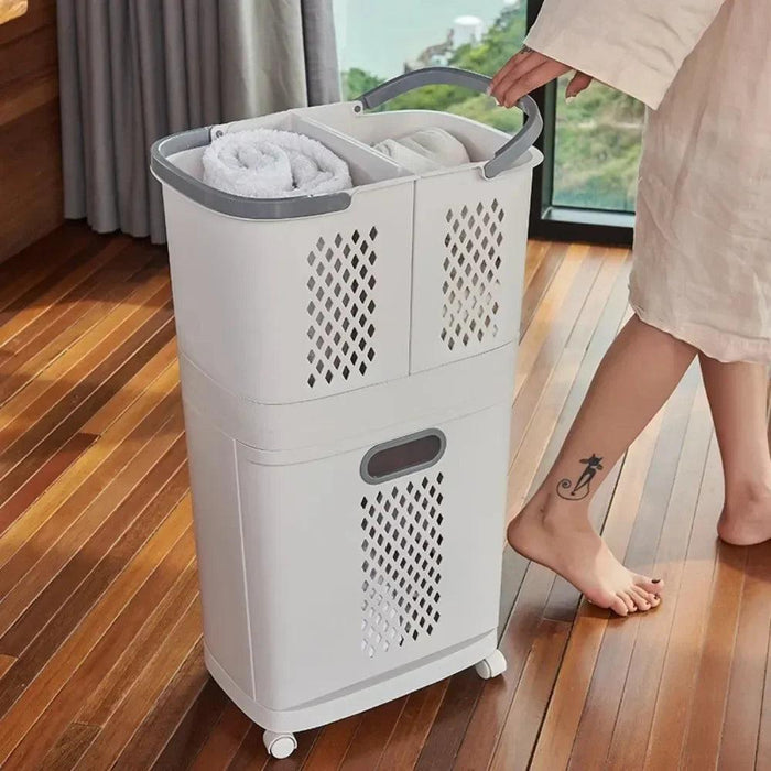 Smart Double-Layered Laundry Basket with Efficient Drainage System for Organized Storage