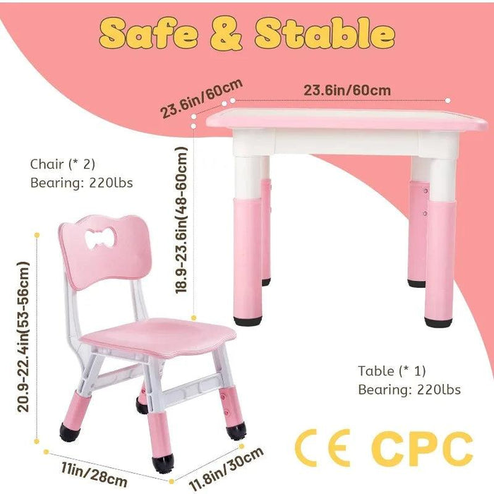 Versatile Activity Table and Chair Set for Kids with 2 Adjustable Chairs - Ideal Creative Space for Ages 3-8