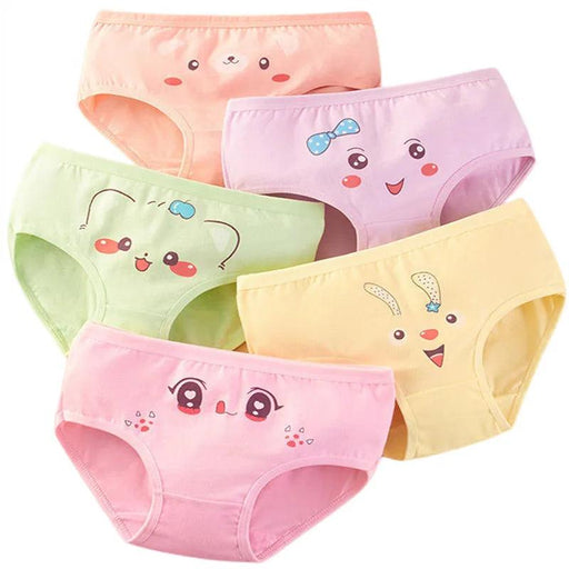 4 pcs Girls' Cotton Briefs Collection - Soft, Breathable & Playful Patterns for Kids