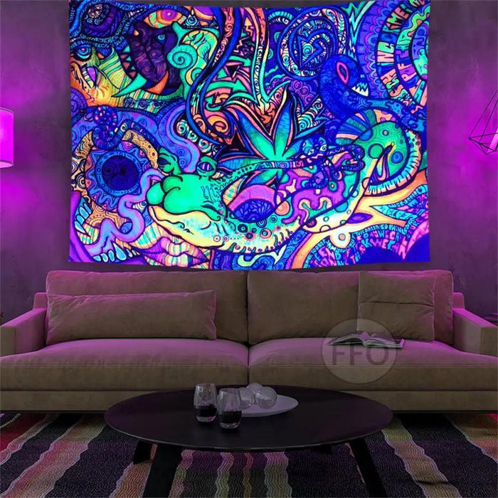 Celestial Dreamscape Astronaut Glow-in-the-Dark UV Tapestry - Captivating Home Decor Piece