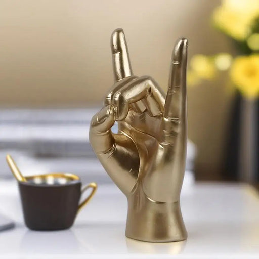 Rock and Roll Hand Gesture Sculpture for Dynamic Home Decoration