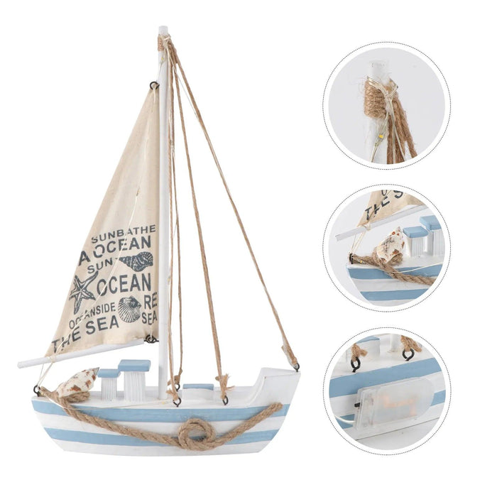 Opulent LED-Illuminated Nautical Sailboat Sculpture for Coastal Elegance