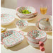 Charming Korean Ceramic Dining Set with Lid - Peach Designed Rice, Soup Bowls, and Elegant Pink Plate with Handle Bowl