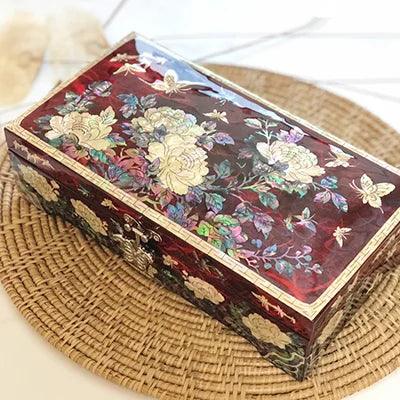 Lacquered Mother of Pearl Butterfly Jewelry Box with Abalone Shell - Handmade Keepsake for Women