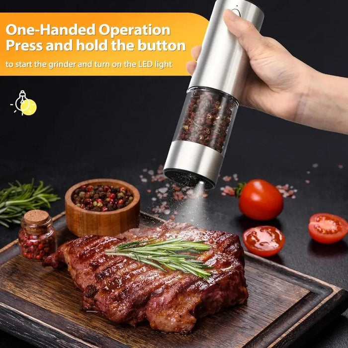 USB Rechargeable Electric Salt and Pepper Mill Set with Customizable Grind Settings and Illuminating LED