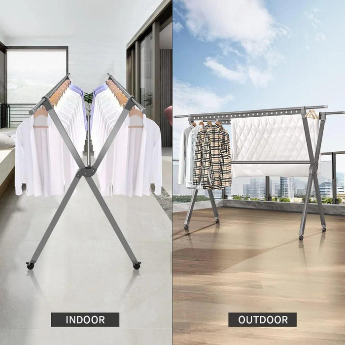 Versatile Aluminum Drying Rack with Adjustable Rods and Windproof Features