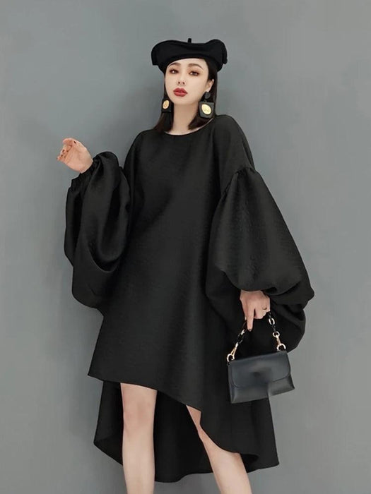 Batwing Sleeve Solid Color Dress for Autumn